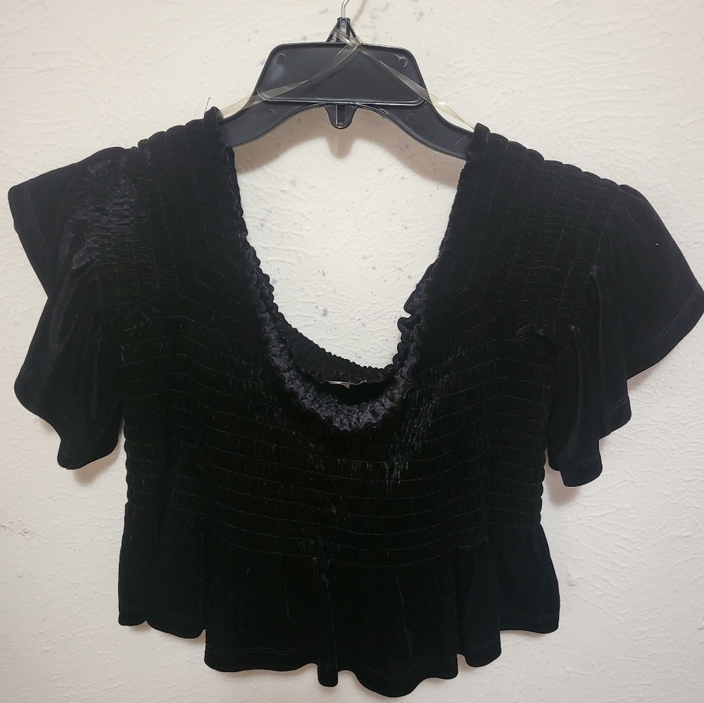 Black Velvet Over The Shoulder Crop Top